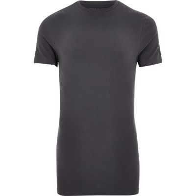 Grey longline muscle fit T-shirt